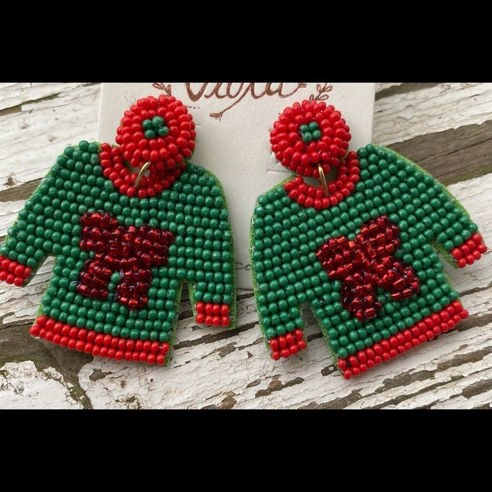 Ugly Sweater Earrings Christmas Jewelry Green